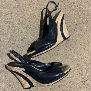 7.5 Charles David navy blue slip on wedges